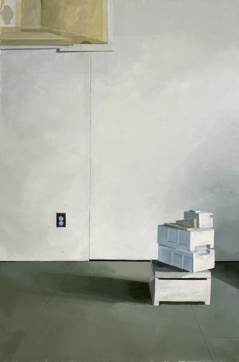 Stacked whites with yellow print, 2022