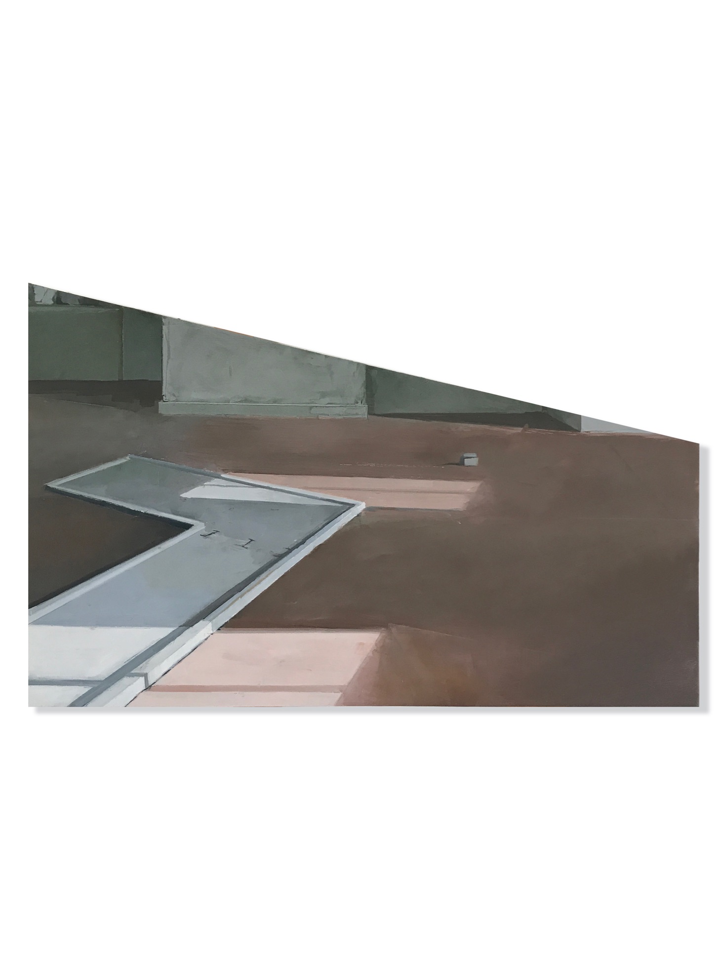 Corner desk, outside the office, with protruding floor plug, 2018