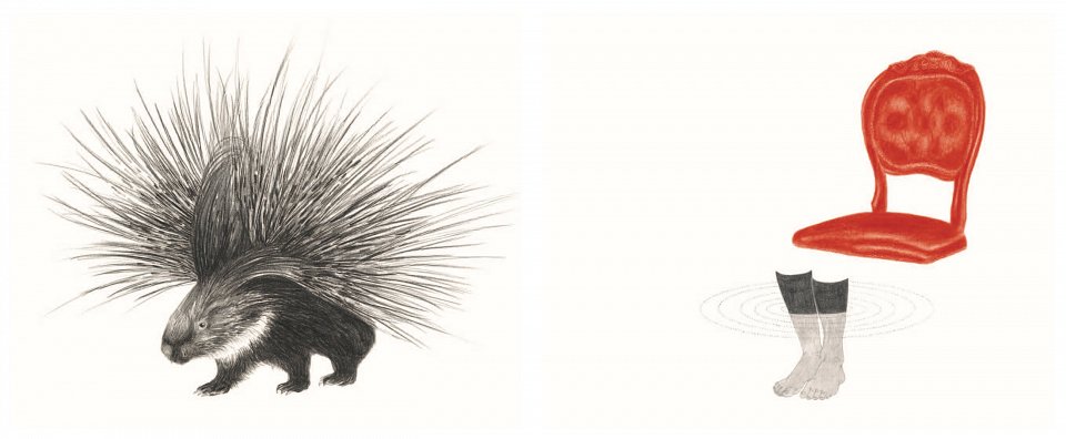 Versatzstück No 07 (interior with red chair), Versatzstück No 08 (second porcupine), 2012/2014