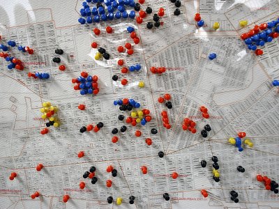 A map of central Johannesburg at the Inner City Regeneration Project office, City Council, Loveday Street, 2004