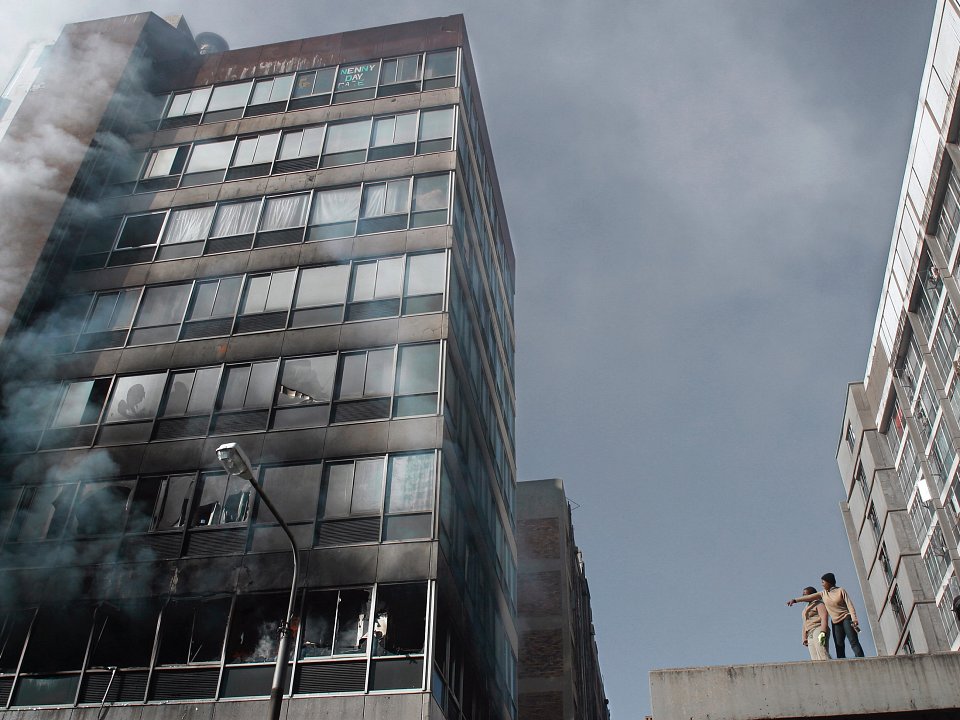 A fire threatens the Miller Weedon building on Twist Street