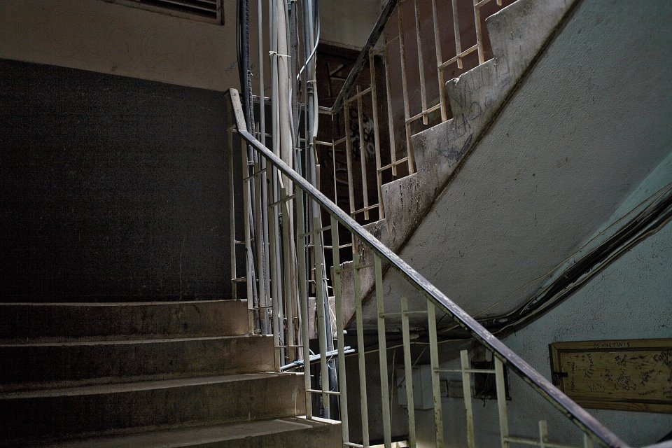 Wires linked to private generators, apartment block, Luanda, Angola, 2007