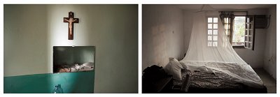 Left: Accommodation at a mission station at Kananga, Right: A hotel bed at Boma, 2003