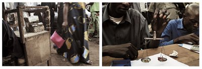 Left: Moneychangers at the diamond town of Mubji-Mayi, Right: Diamond buyers at Mubji-Mayi, 2003