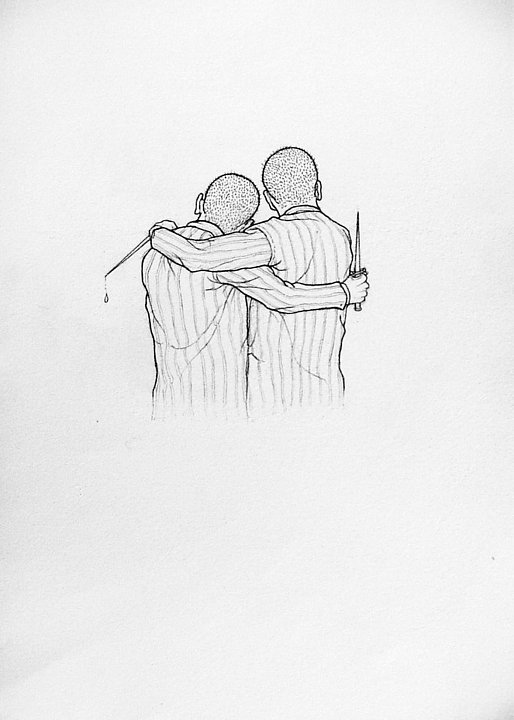 <p><em>men with knives</em>, Kuckei + Kuckei, 2003</p>